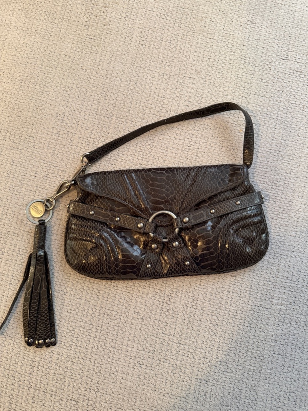Botkier Gray Textured Leather Mini Purse with Tassel Charm
